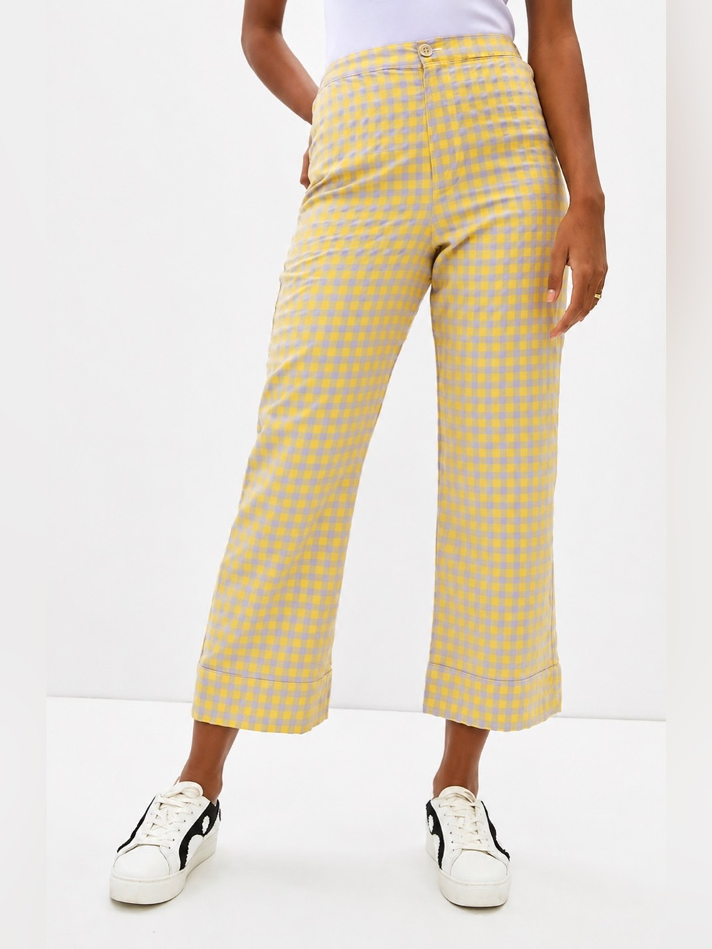 Anthropologie Find Me Now Rhonda Gingham Pants in Lavender and Yellow, Size SP